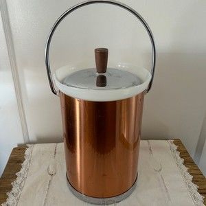 Vintage Kromex MCM Copper Color and Chrome with Wood Ice Bucket Barware